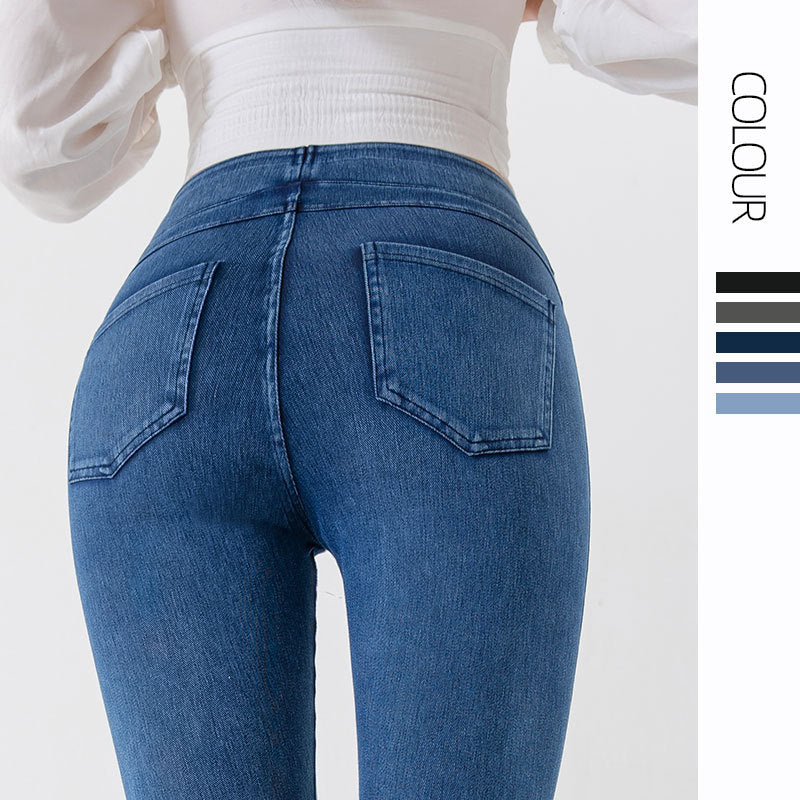 Yoga Denim Capri Pants for Women Low Waist Slim Fit High Elastic Tummy Control Fitness Casual Pants