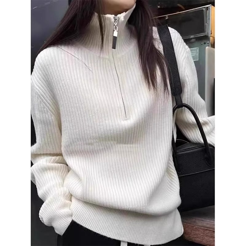 Half zip high neck sweater for women in autumn and winter