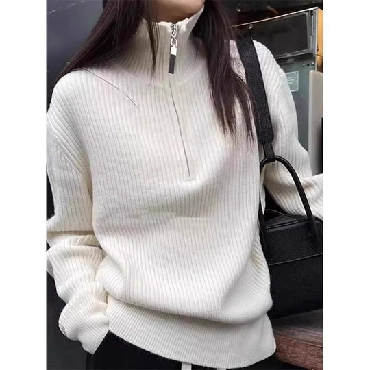 Half zip high neck sweater for women in autumn and winter