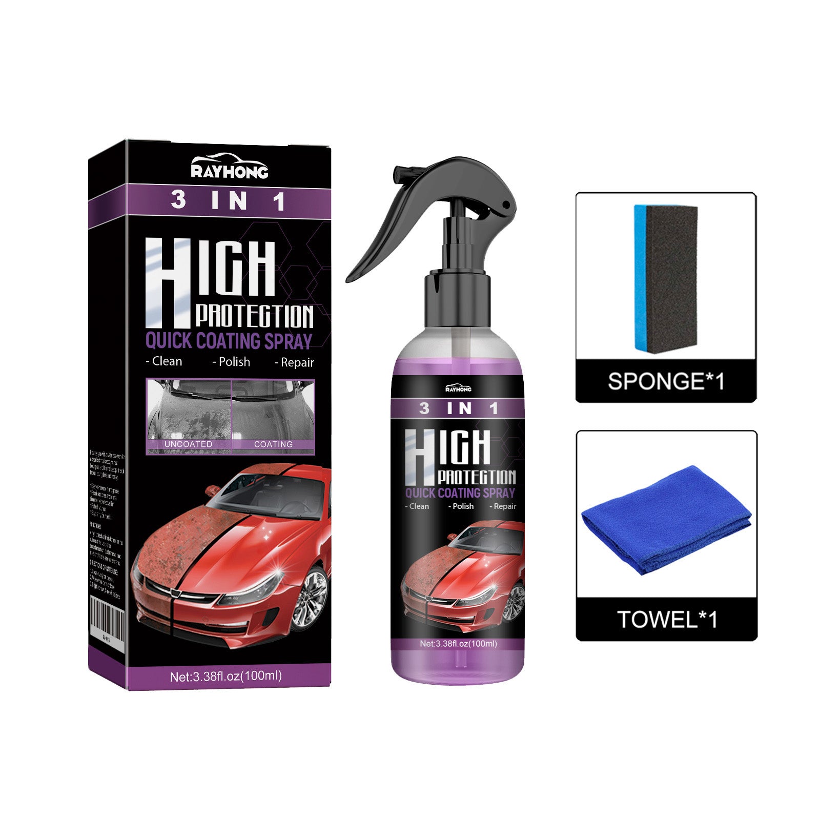 Rayhong Coating Agent 3-In-1 Oil Removal Polishing Protection Repair Scratches Car Paint Cleaning And Maintenance Coating