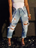 Street High-Waisted Ripped Nine-Panel Jeans