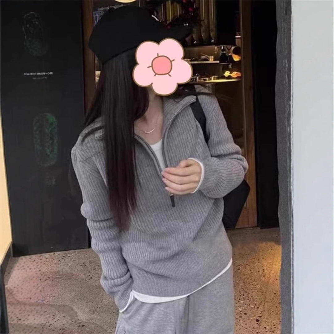 Half zip high neck sweater for women in autumn and winter