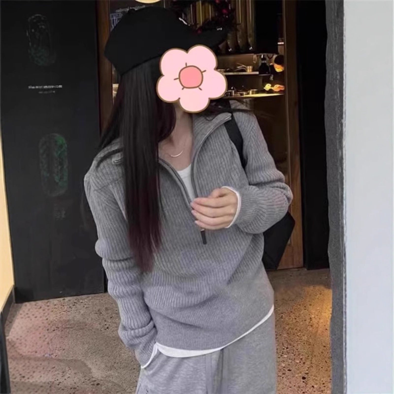 Half zip high neck sweater for women in autumn and winter