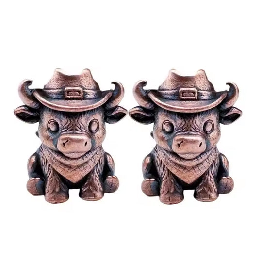 Brass Cow Head Paracord Bead Set, Western Calf Cutter Lanyard Pendants for Knife EDC & DIY Bracelets