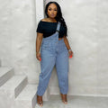 Single Shoulder Strap Washed Straight Leg Jeans Pants