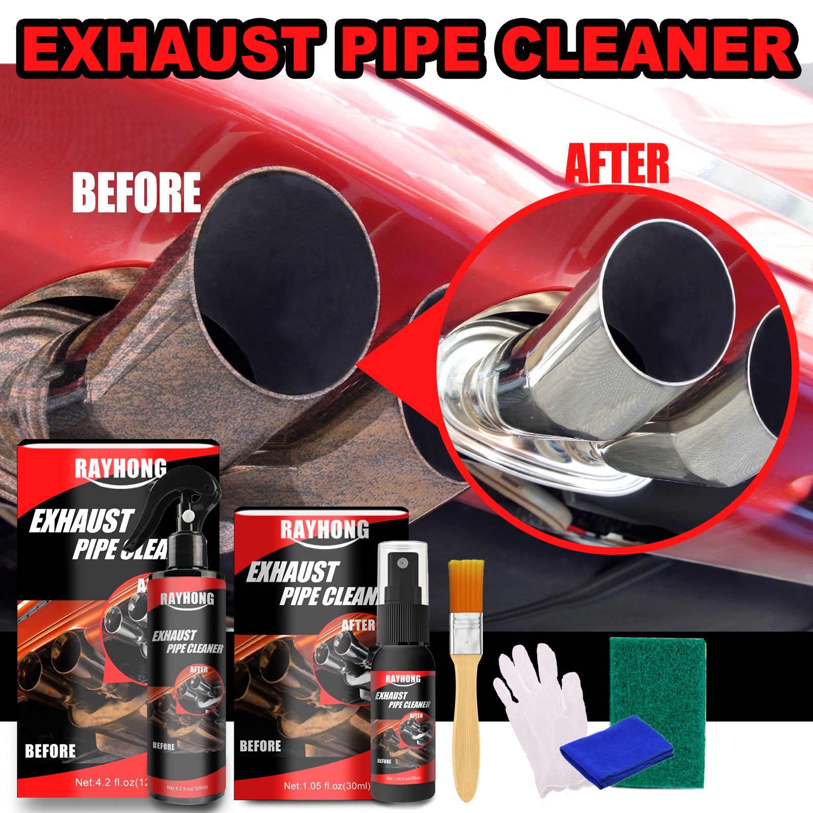 Rayhong Multi-Functional Metal Anti-Rust Cleaner For Car Exhaust Pipes (120ml Set) Exhaust Pipe Motorcycle Equipment Maintenance