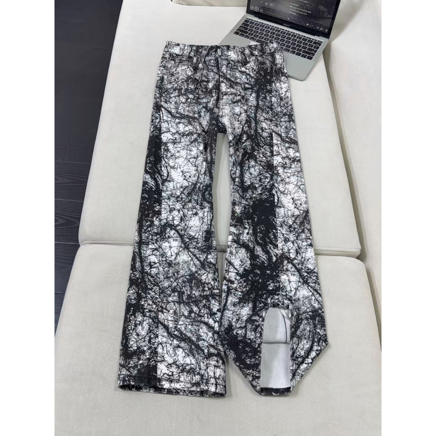 black and white texture tie-dye denim pants