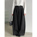 Diagonal Placket Patchwork Pleated Wide Leg Pants for Women  Casual Straight Fit Trousers