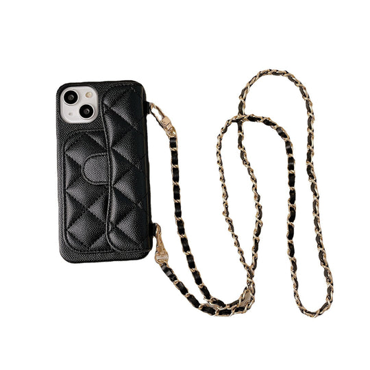 iPhone 17 Pro Max Chanel Style Card Holder Leather Wallet Case with Pattern for iPhone 16, 15, 14 - Hard Protective Shell, Vintage Texture Design