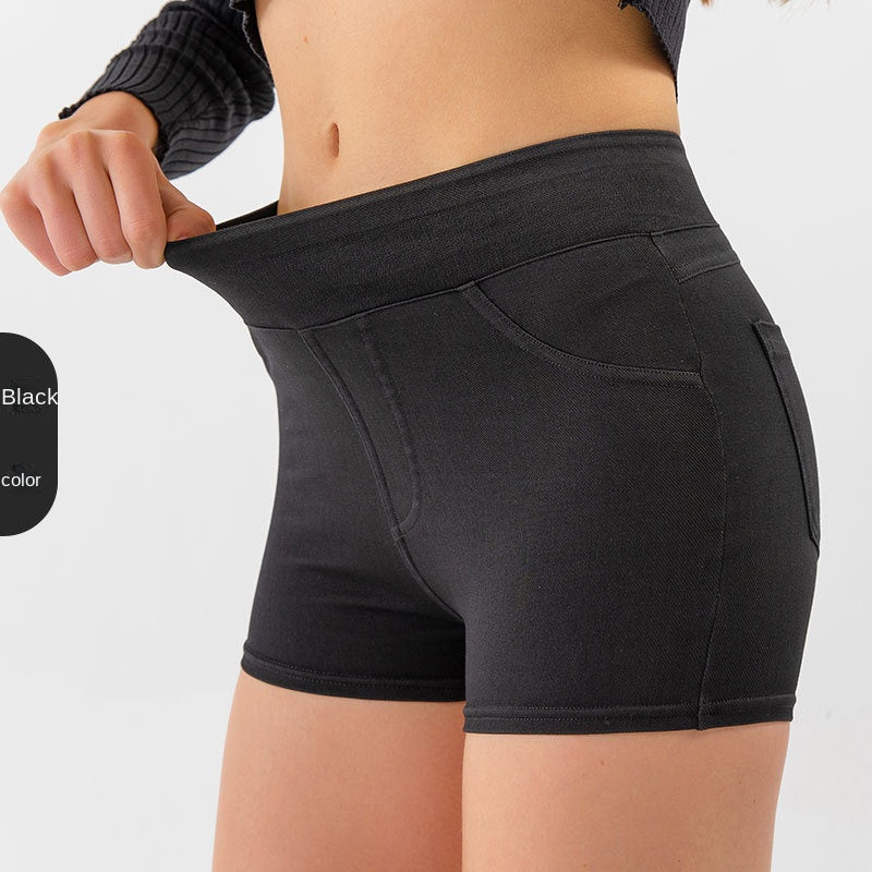 Spring/Summer New High Waist and Hip Lifting Yoga Cowboy Shorts for Women, High Elasticity, Slimming and Abdominal Compression, Sports Outerwear, Fitness Three Part Pants
