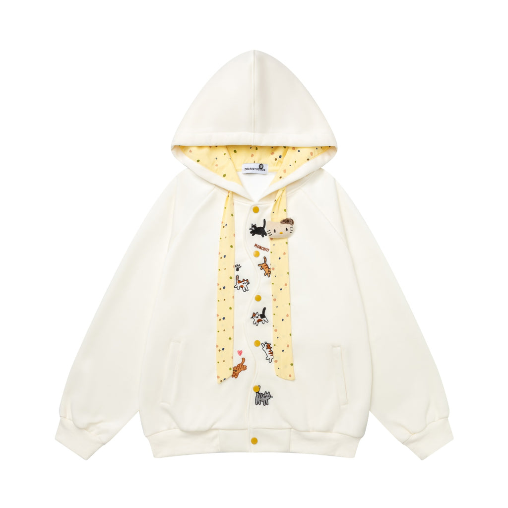 Full printed kitten contrasting hooded sweatshirt