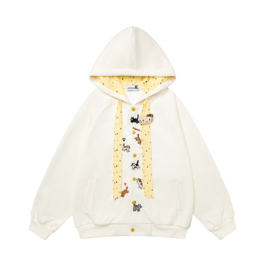 Full printed kitten contrasting hooded sweatshirt