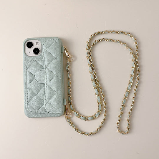 iPhone 17 Pro Max Chanel Style Card Holder Leather Wallet Case with Pattern for iPhone 16, 15, 14 - Hard Protective Shell, Vintage Texture Design