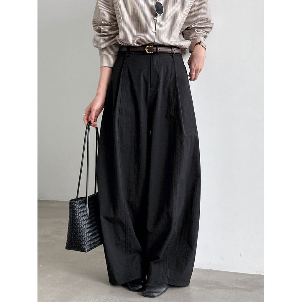 Diagonal Placket Patchwork Pleated Wide Leg Pants for Women  Casual Straight Fit Trousers