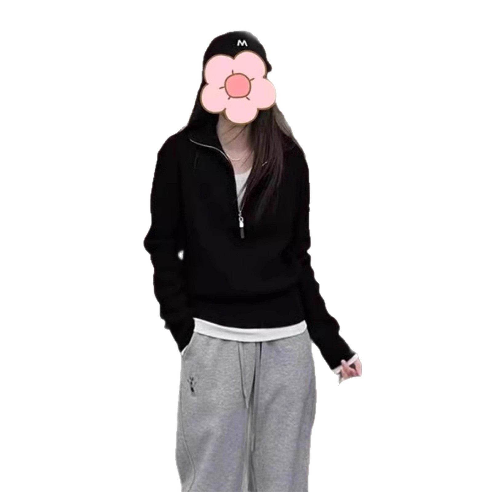 Half zip high neck sweater for women in autumn and winter