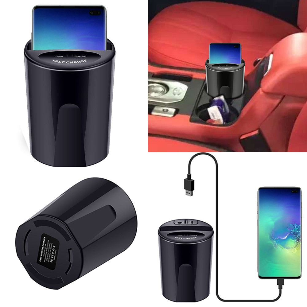 10W Wireless Car Charger Cup with USB Output – Qi Phone Charger