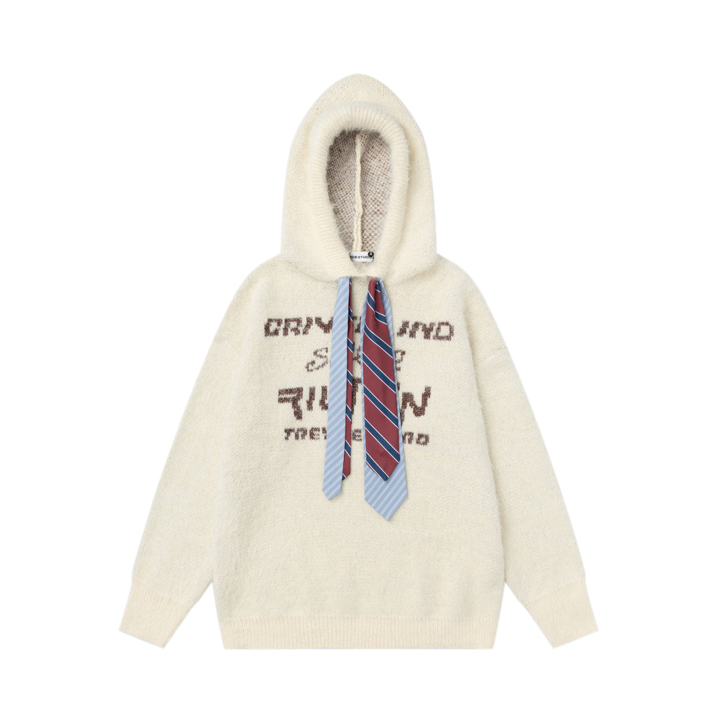 Double tie hat rope hooded sweater