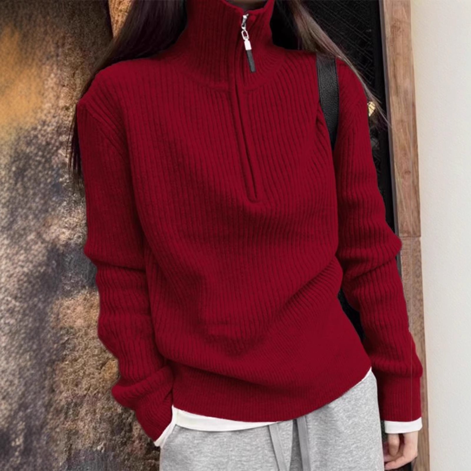 Half zip high neck sweater for women in autumn and winter