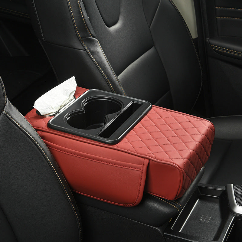 Car Armrest Pad Multi-functional Cup Holder Car Tissue Box Automotive Interior Leather Armrest Riser Pad