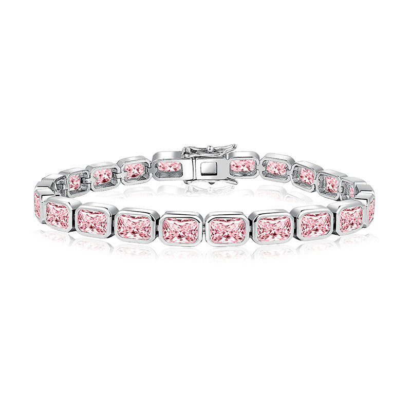 Jewelry  Stylish Zircon Bracelet with Large Full Zircon Stones, Platinum-Plated White Zircon, Rose Gold Plated Pink Zircon, Fashion Jewelry