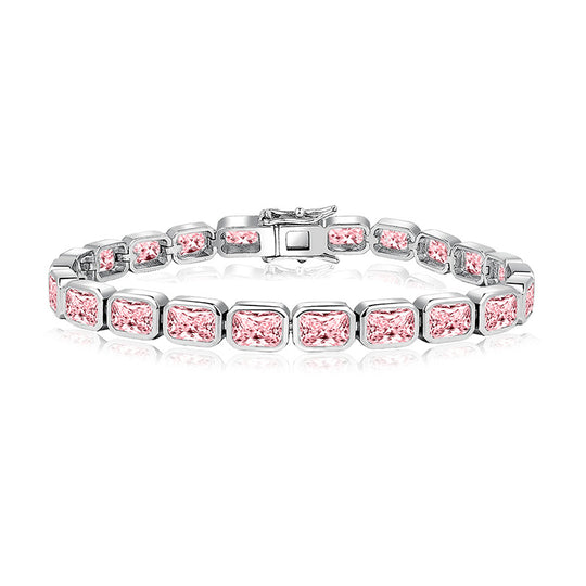 Jewelry  Stylish Zircon Bracelet with Large Full Zircon Stones, Platinum-Plated White Zircon, Rose Gold Plated Pink Zircon, Fashion Jewelry