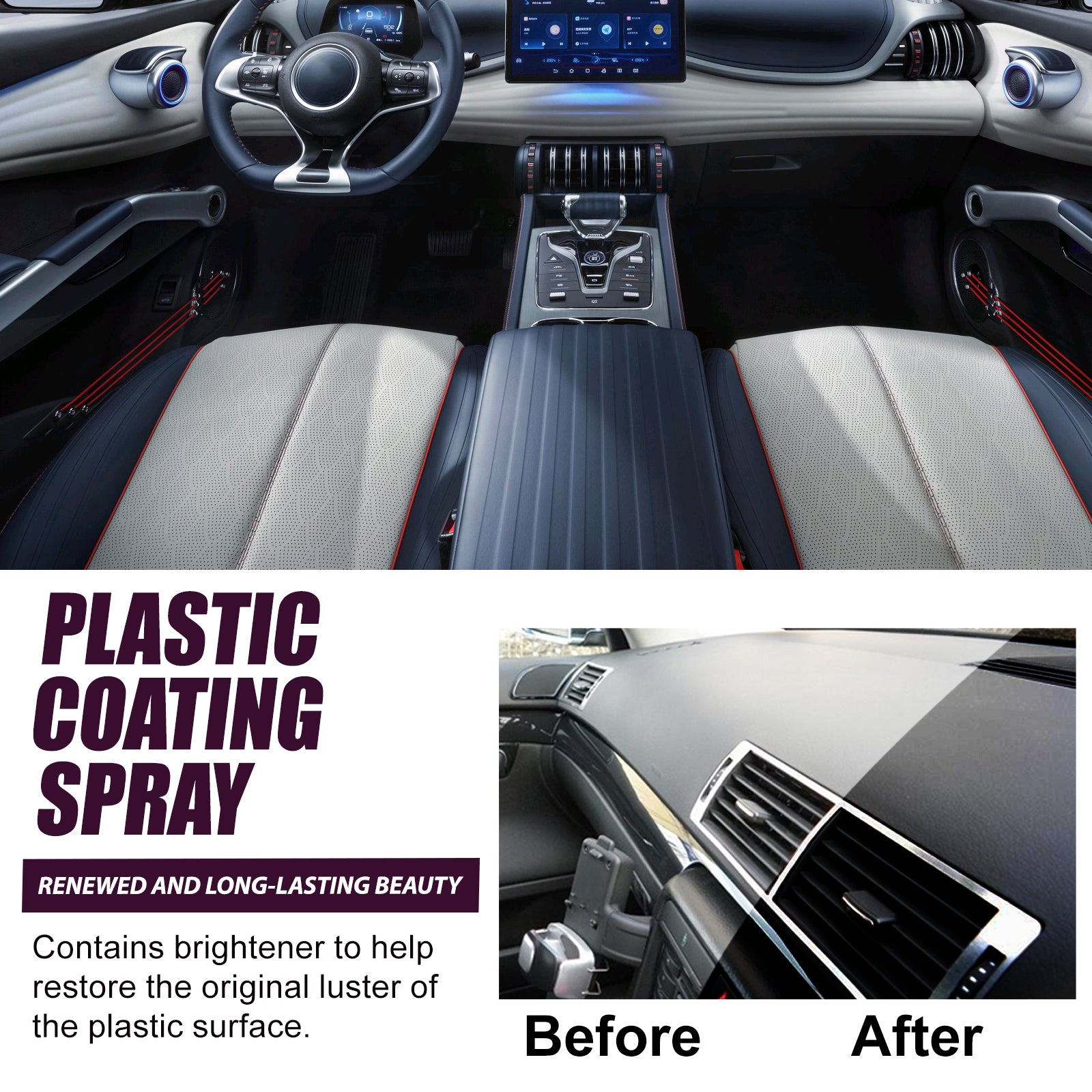 Automotive Plastic Spray, Car Interior Seat Instrument Panel Cleaning Decontamination Maintenance Refurbishment Cleaner
