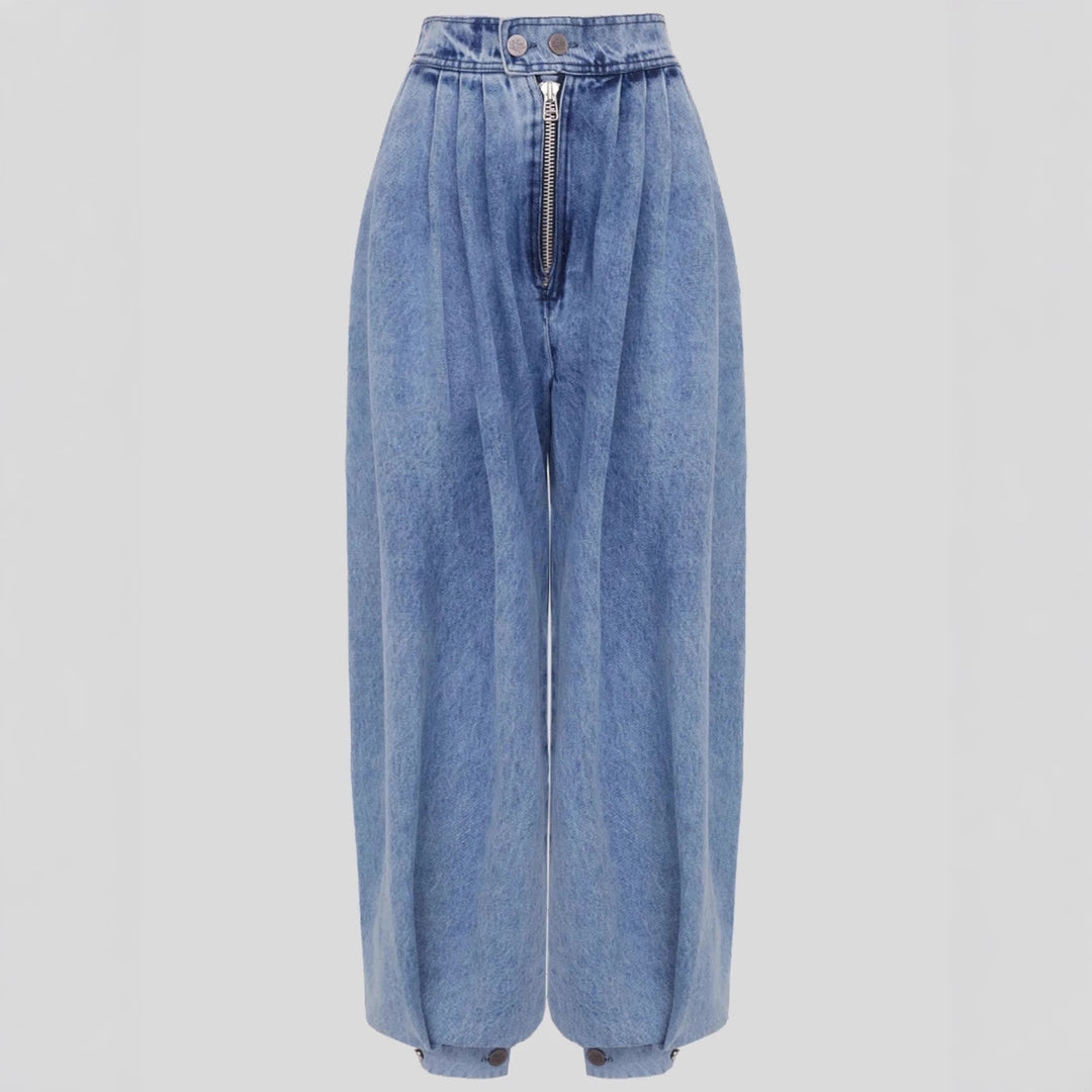 High waisted zipper leg tied jeans for women