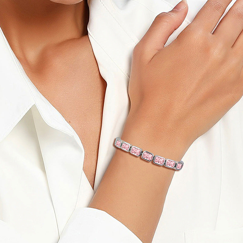 Jewelry  Stylish Zircon Bracelet with Large Full Zircon Stones, Platinum-Plated White Zircon, Rose Gold Plated Pink Zircon, Fashion Jewelry