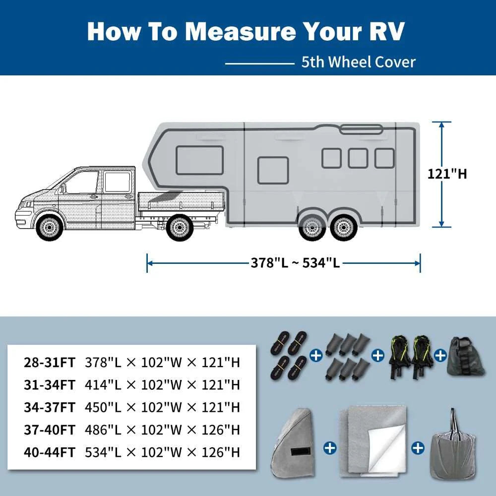 Umbrauto 5th Wheel RV Cover Upgraded 7 Layers Top Anti-UV Waterproof Breathable Camper Covers