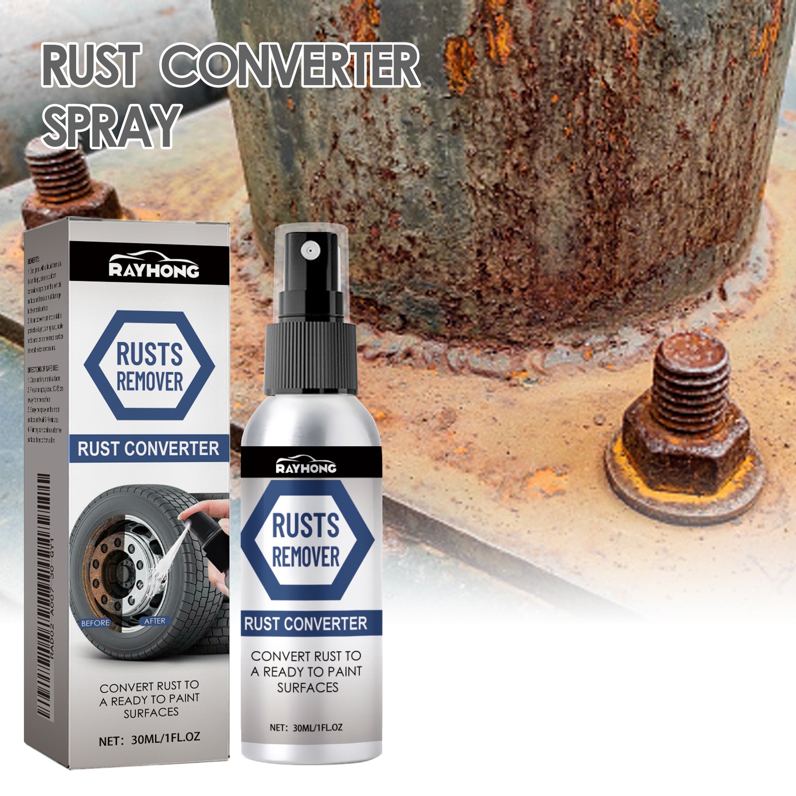 Rayhong Anti-Rust Conversion Agent Spray Automobile Wheel Hub Tire Rim Door Lock Cleaning Rust Remover Lubricant
