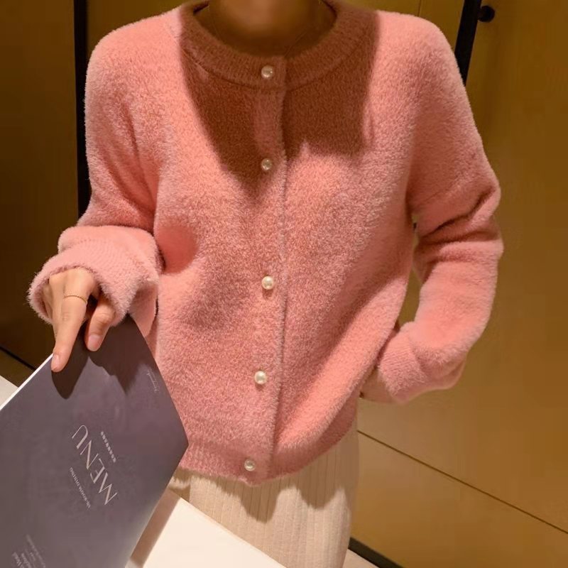 Faux Mink Knit Cardigan for Women, Loose Fit, Soft and Cozy Sweater Coat