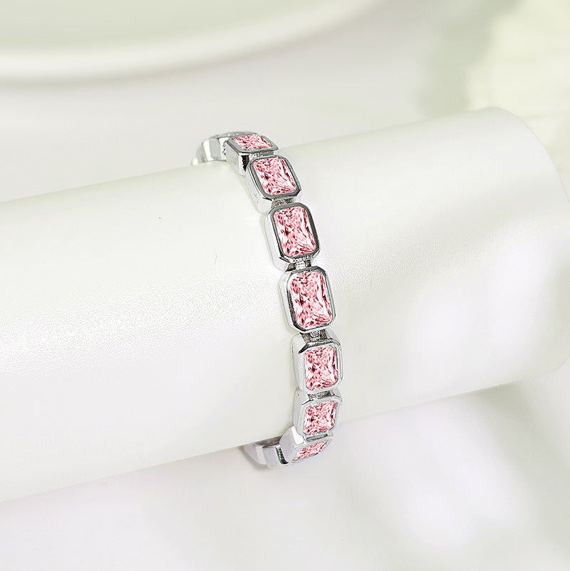 Jewelry  Stylish Zircon Bracelet with Large Full Zircon Stones, Platinum-Plated White Zircon, Rose Gold Plated Pink Zircon, Fashion Jewelry
