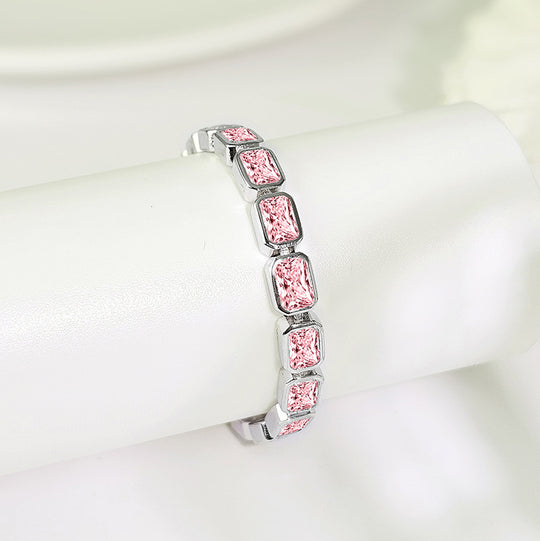 Jewelry  Stylish Zircon Bracelet with Large Full Zircon Stones, Platinum-Plated White Zircon, Rose Gold Plated Pink Zircon, Fashion Jewelry