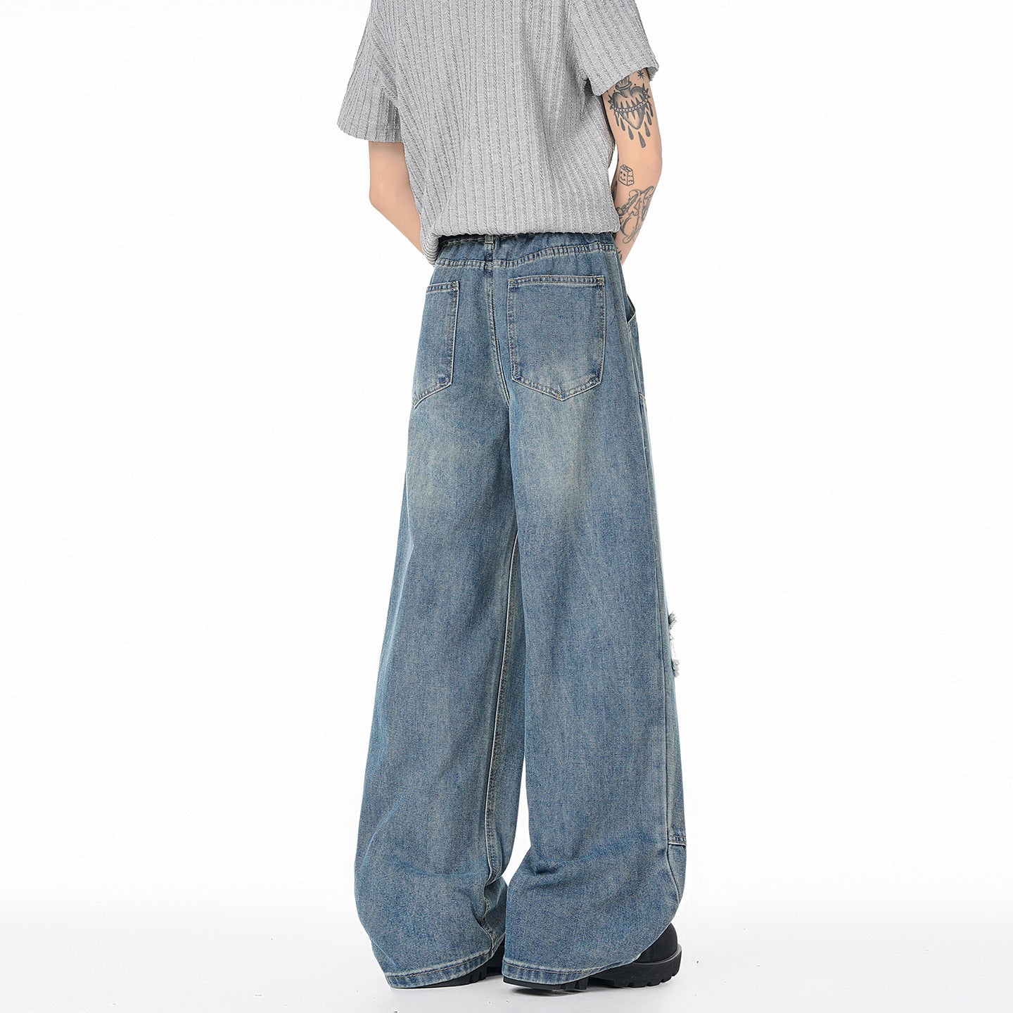 Vintage High Street Faux Ripped Denim Pants