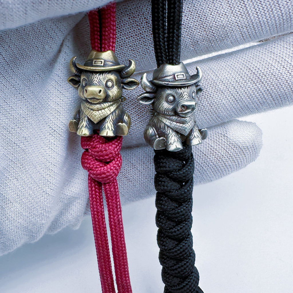 Brass Cow Head Paracord Bead Set, Western Calf Cutter Lanyard Pendants for Knife EDC & DIY Bracelets