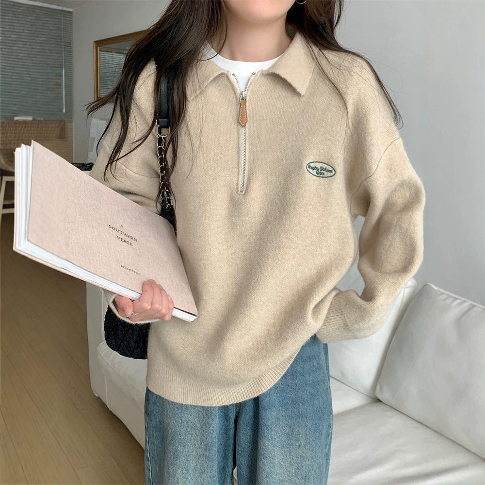 maglione donna con collo polo e zip