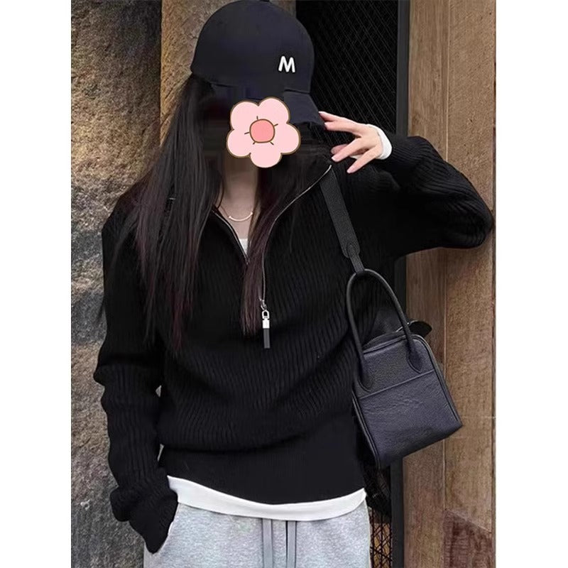 Half zip high neck sweater for women in autumn and winter