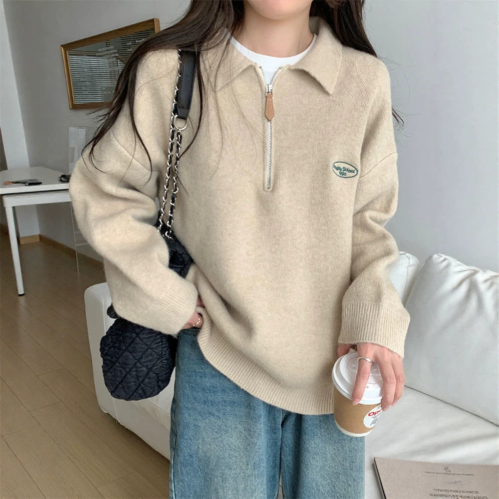 maglione donna con collo polo e zip