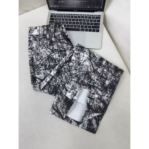 black and white texture tie-dye denim pants