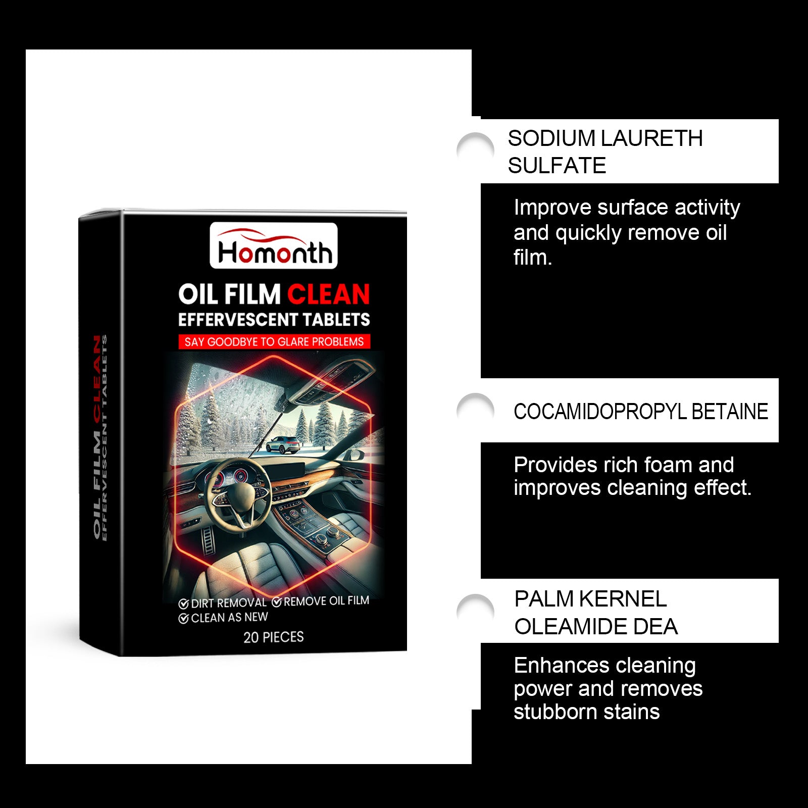 Automotive Windshield Oil Film Effervescent Tablet, Windshield Oil Film Stain Cleaning Effervescent Tablet