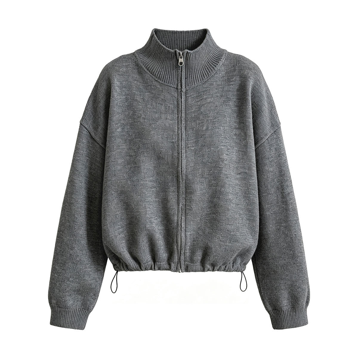 Deer West Stand Collar Zipper Drawstring Knit Sweater Women's  Autumn New Cardigan Versatile Hoodie Outerwear