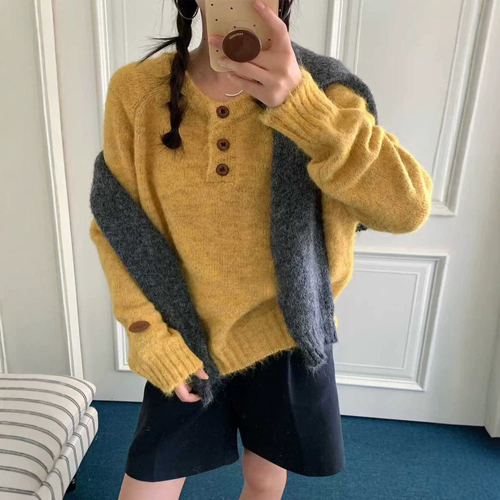 Solid color loose and lazy style soft and sticky knitted sweater