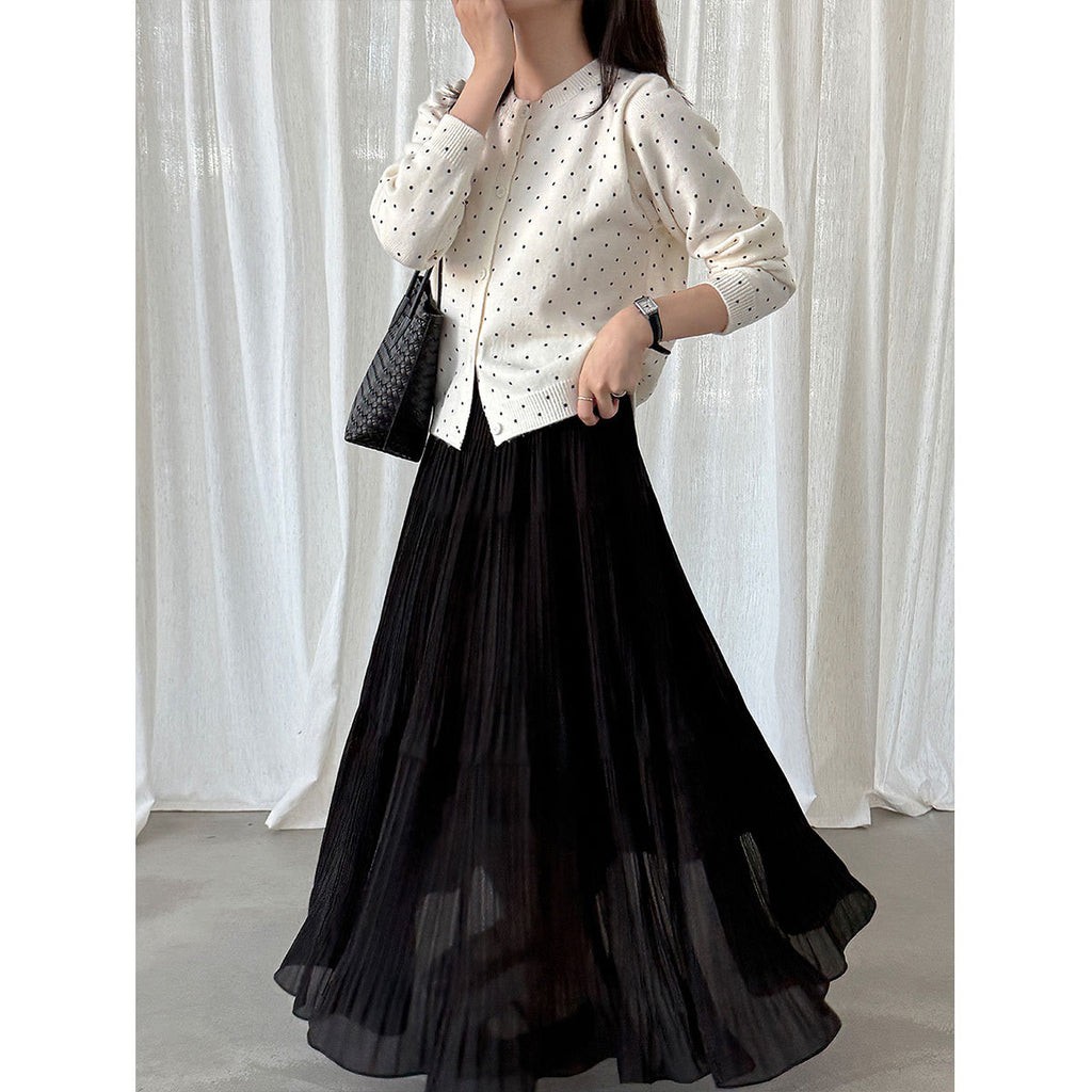 Lace West  Polka Dot Knit Cardigan for Women, Inner Sweater, Versatile Outerwear Top