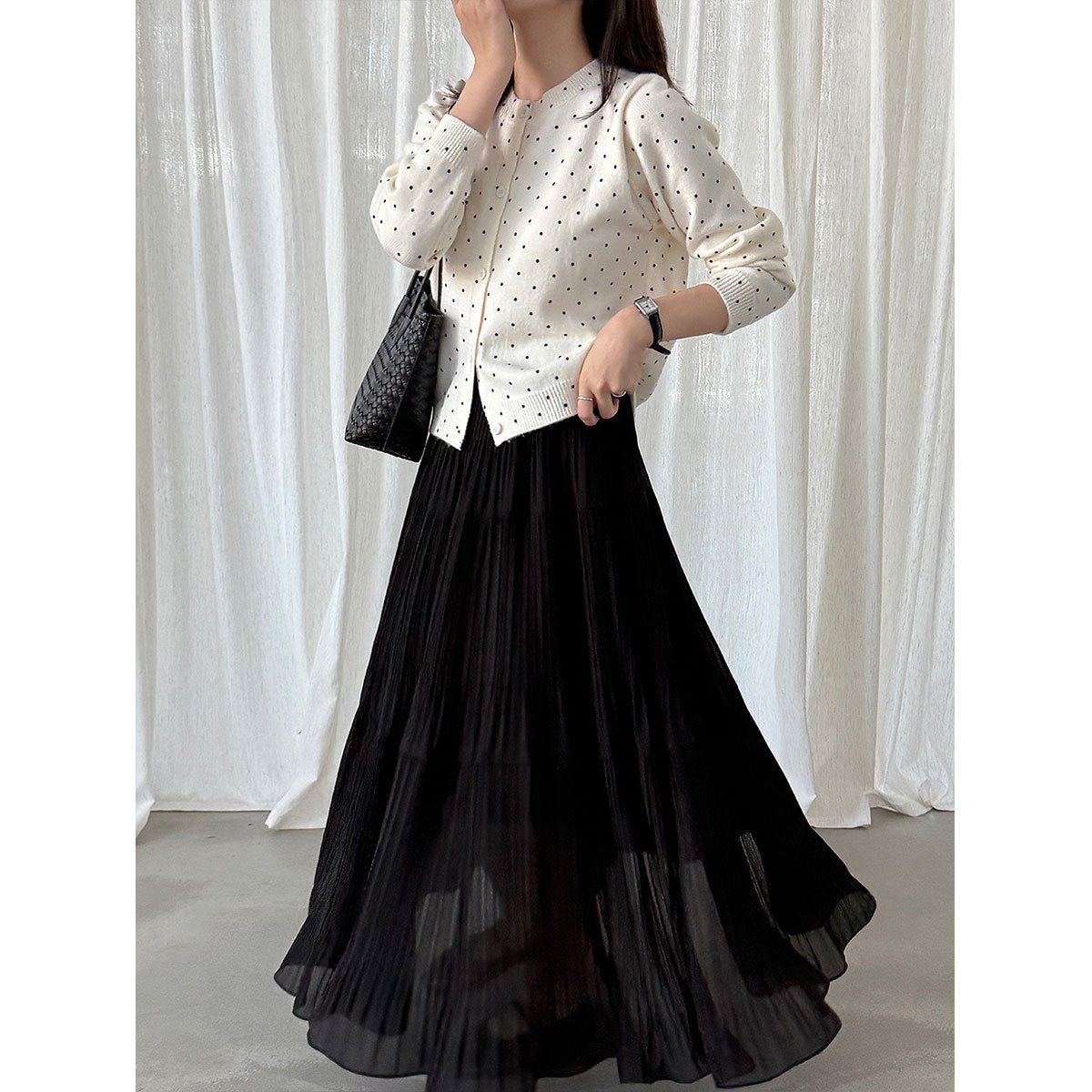 Lace West  Polka Dot Knit Cardigan for Women, Inner Sweater, Versatile Outerwear Top