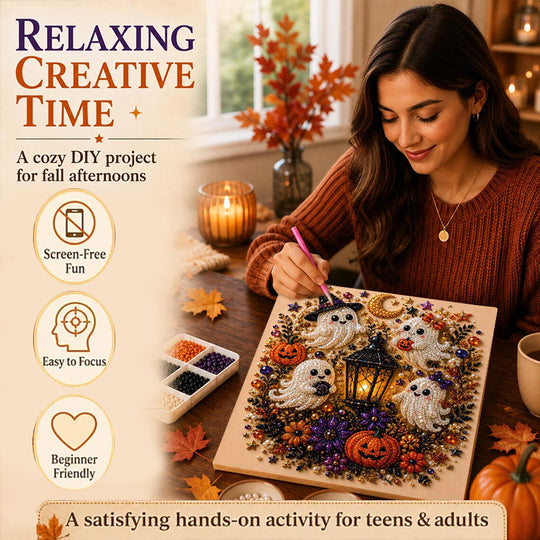 Spooky Ghost Diamond Art Kit, Halloween DIY Wall Decor for Adults & Beginners, Full Drill Gem Painting