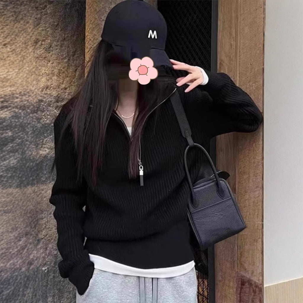 Half zip high neck sweater for women in autumn and winter