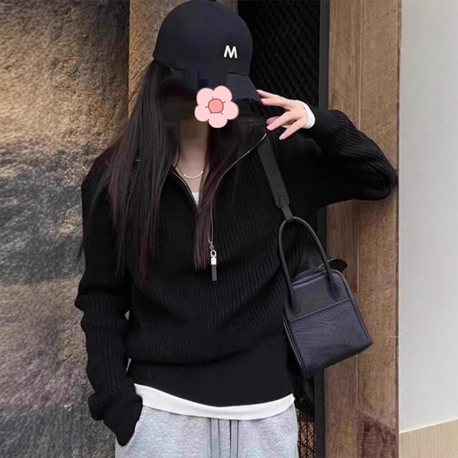Half zip high neck sweater for women in autumn and winter