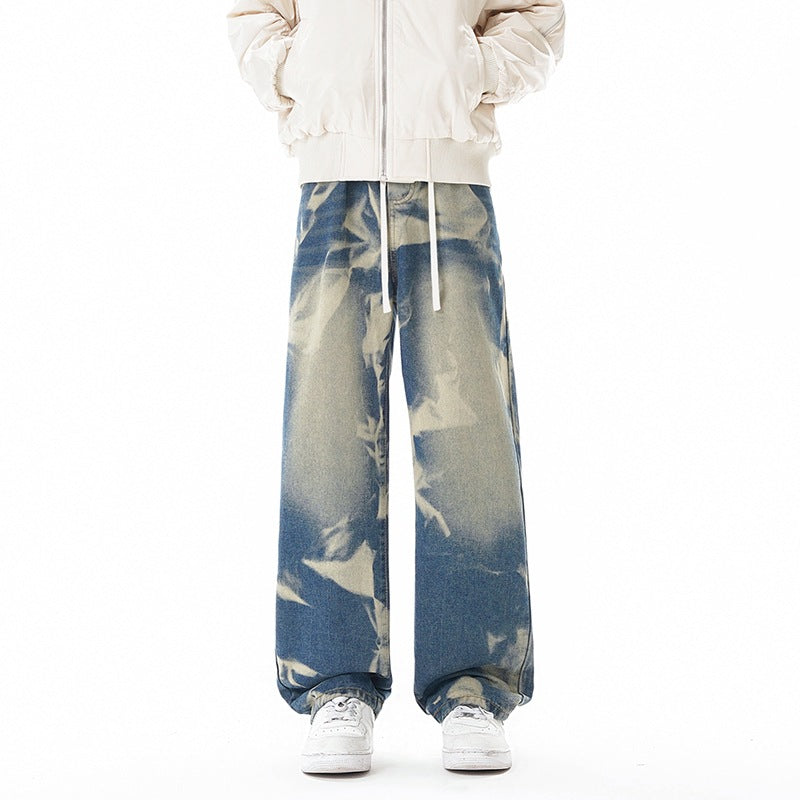 Street Style Gray Green Camouflage Denim Pants Men