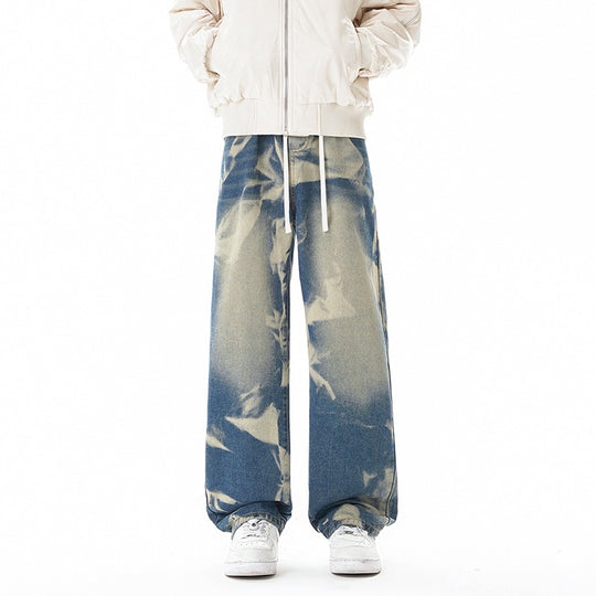 Street Style Gray Green Camouflage Denim Pants Men