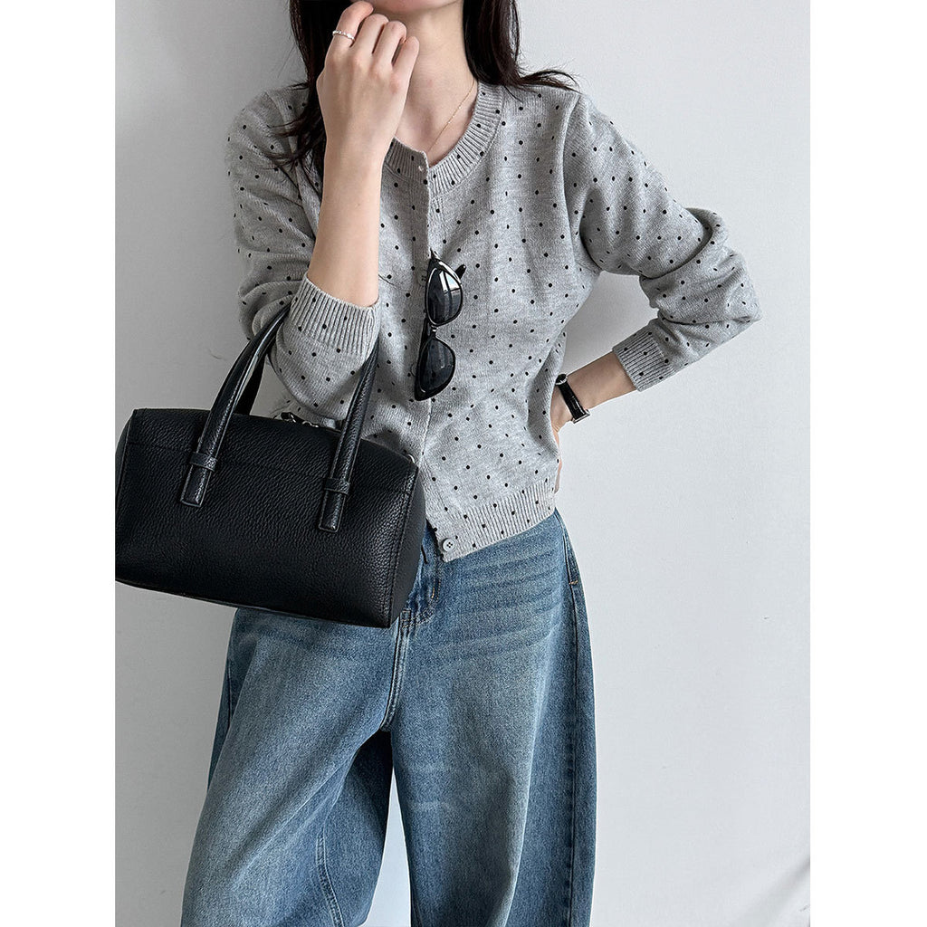 Lace West  Polka Dot Knit Cardigan for Women, Inner Sweater, Versatile Outerwear Top